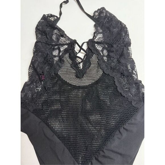 FREDERICK'S OF HOLLYWOOD Bodysuit Black Size M/lLace Sheer - Picture 2 of 8